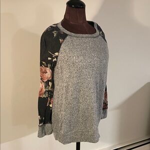 Pink Clover Gray Sweater with Floral Sleeves